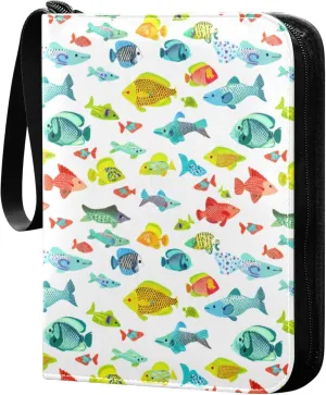 Burbuja Colorful Fishes Card Binder, 4 Pockets Trading Card Binder, Portable Card Albums Fits 400 Cards with 50 Removable Sleeves for Sport Cards Game Cards