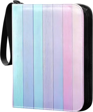 Burbuja Colorful Pastel Wood Card Binder, 4 Pockets Trading Card Binder, Portable Card Albums Fits 400 Cards with 50 Removable Sleeves for Sport Cards Game Cards