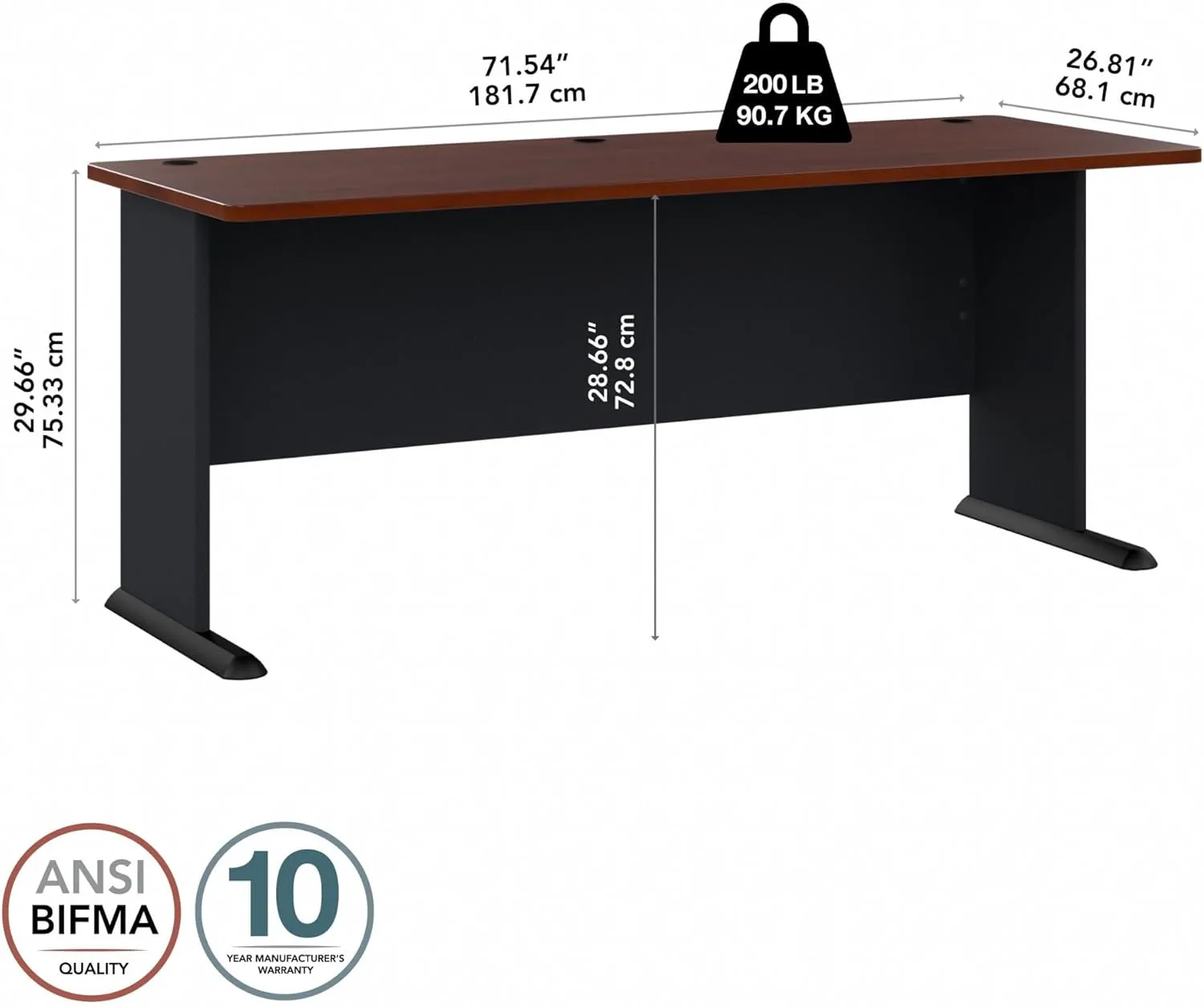 Bush Furniture Series A 72W Desk Workstation for Home or Professional Workspace, Desktop Solution for Office Use, Hansen Cherry