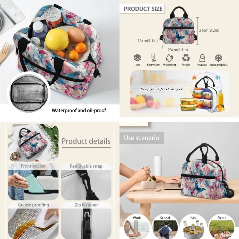 Butterfly Fluid Painting Students School Backpacks with Colorful Abstract Butterflies Art Paintings Lunch Box Pencil Case Bags Travel Daypack Bookbag Set for Student