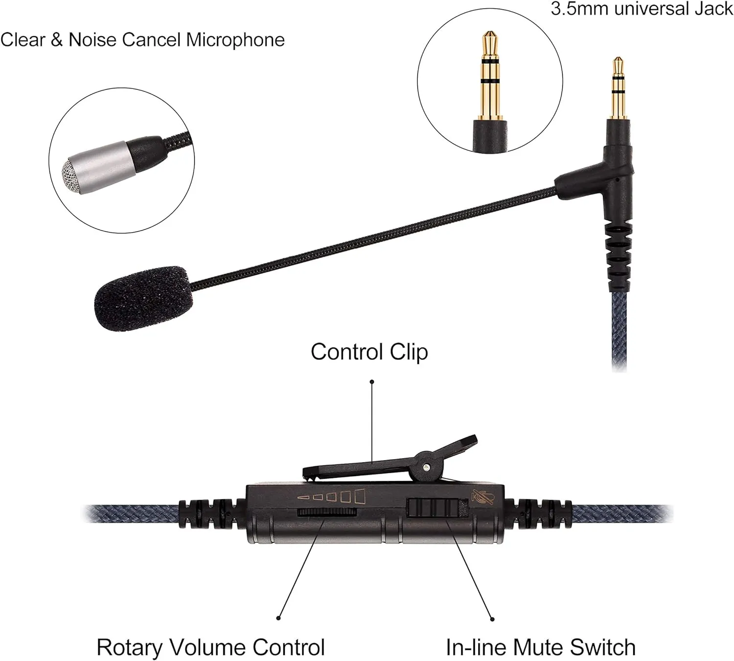 Cable Boom Microphone - Volume Control for PlayStation PS4 or Xbox One Controller, PC, Tablet ,Laptop, Smartphone - Boompro Gaming Mic compatible with V-Moda or Most Other 3.5mm Jack Headphone 150CM