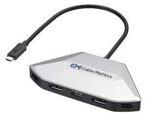 Cable Matters 4K Quad Display USB C MST Adapter, Windows Only, Supports Up to [8K@60Hz / 4X 4K@60Hz Video, 140W Charging], USB C Hub with 2X DisplayPort 2.1 and 2X HDMI 2.1, Thunderbolt 4/5 Compatible