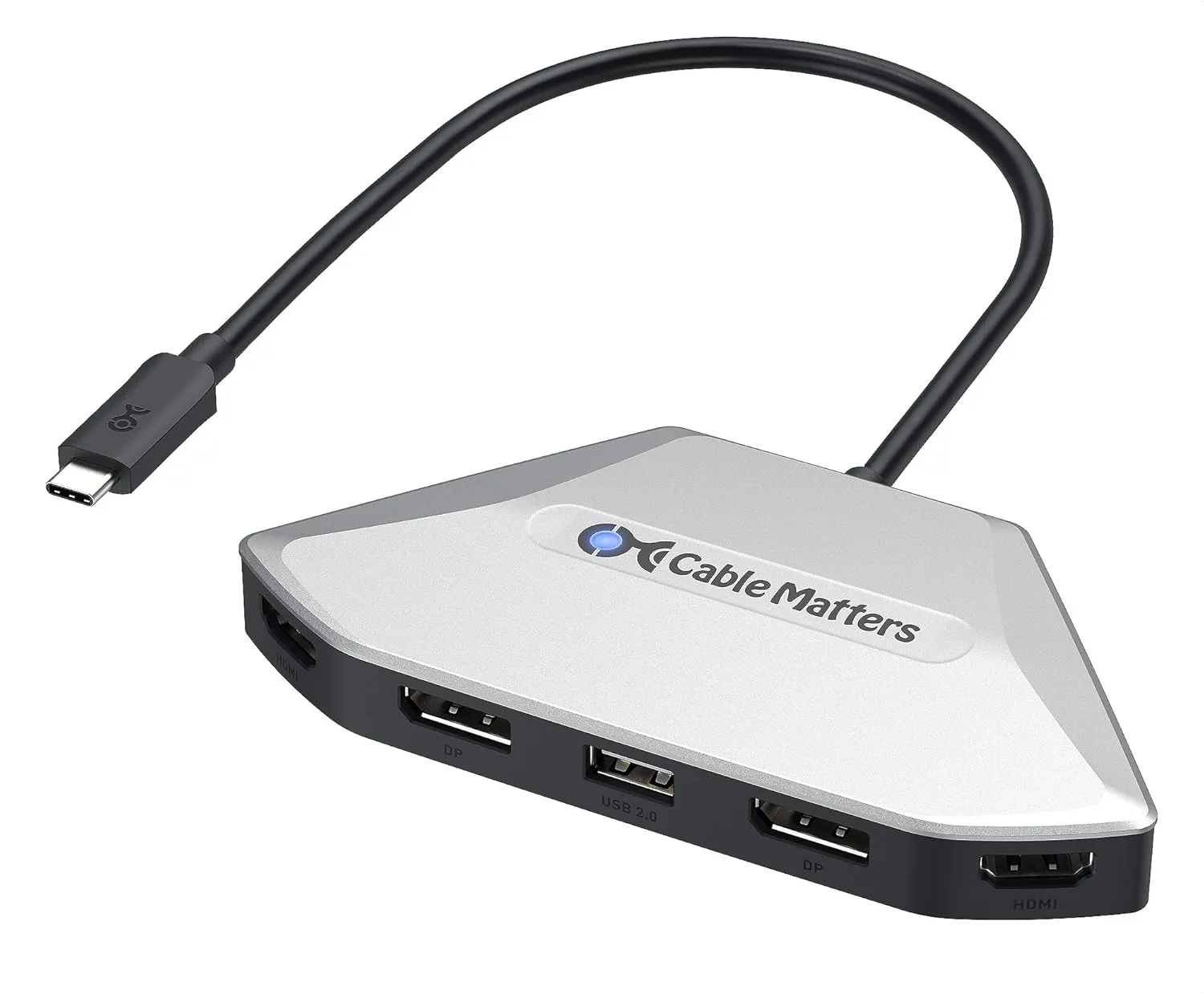 Cable Matters 4K Quad Display USB C MST Adapter, Windows Only, Supports Up to [8K@60Hz / 4X 4K@60Hz Video, 140W Charging], USB C Hub with 2X DisplayPort 2.1 and 2X HDMI 2.1, Thunderbolt 4/5 Compatible