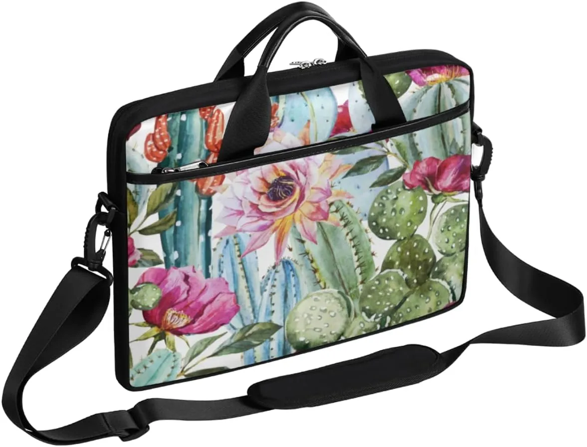 Cactus Flower Laptop Bag for Women Men 13-15 Inch Computer Briefcase Bag Lightweight Notebook Shoulder Messenger Bag