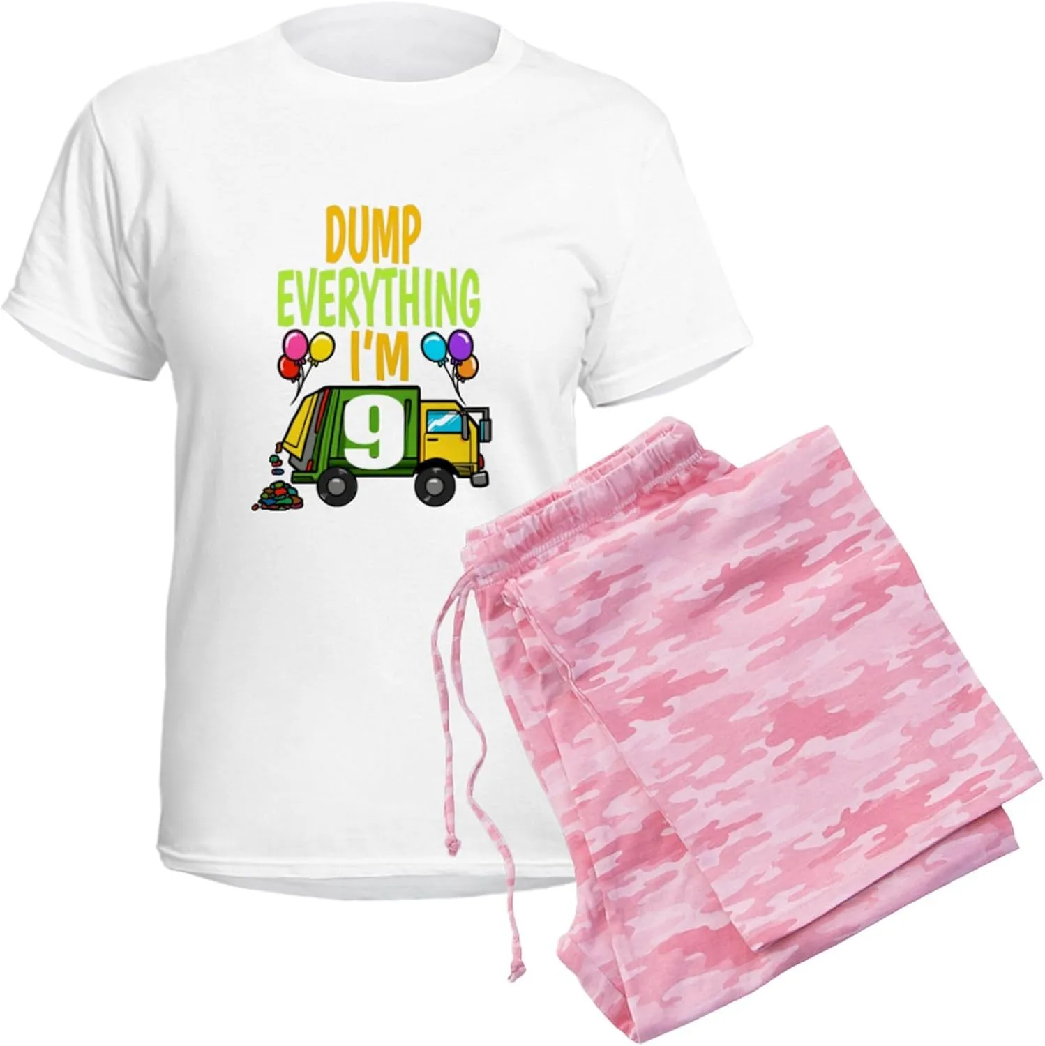 CafePress Garbage Truck Birthday Kids Boy 9Th Birthd Pajamas Women's Novelty Cotton Pajama Set, Comfortable PJ Sleepwear