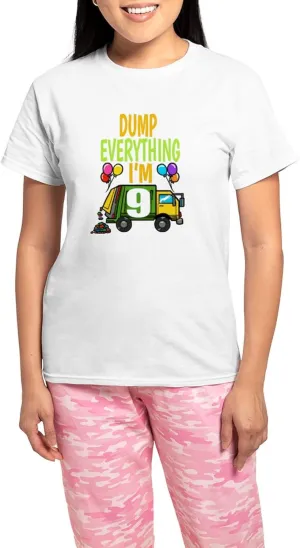 CafePress Garbage Truck Birthday Kids Boy 9Th Birthd Pajamas Women's Novelty Cotton Pajama Set, Comfortable PJ Sleepwear