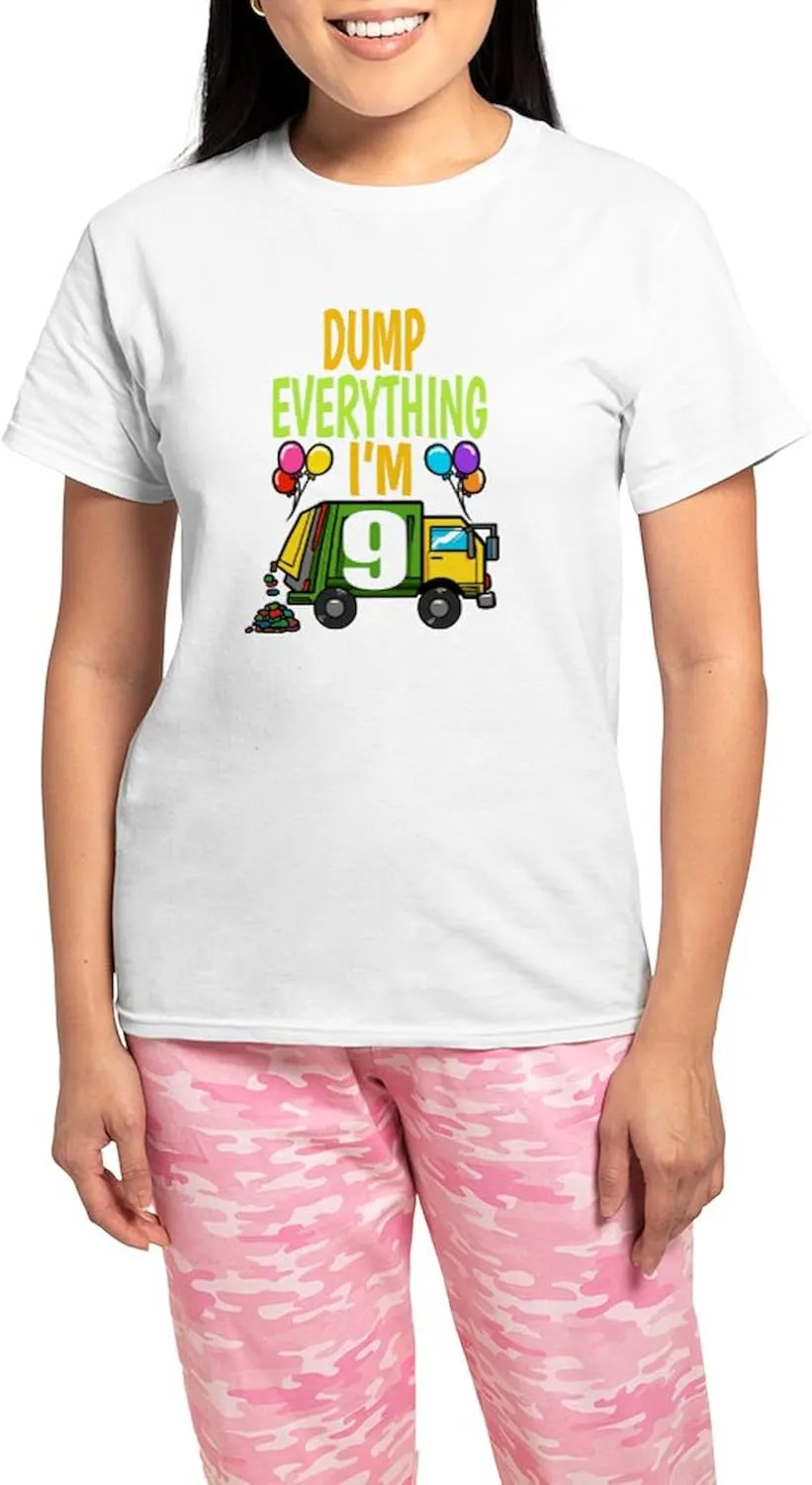 CafePress Garbage Truck Birthday Kids Boy 9Th Birthd Pajamas Women's Novelty Cotton Pajama Set, Comfortable PJ Sleepwear