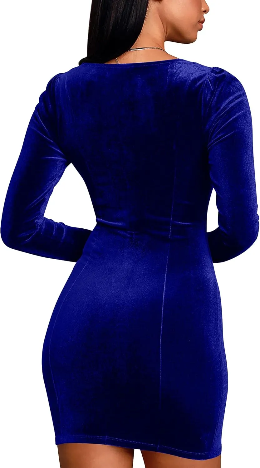 cailami Women's Sexy Bodycon Long Sleeve Velvet Elegant Mini Homecoming Party Dresses