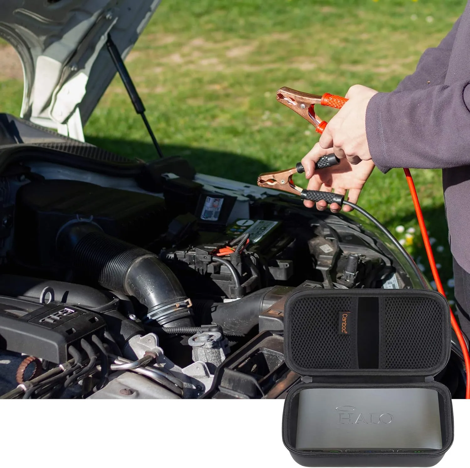 Canboc Carrying Case for Halo Bolt 58830/57720/44400 mWh Portable Car Jump Starter, Halo Bolt ACDC Max 55500 mWh Phone Charger, Mesh Bag for Jumper Cable, AC Wall Charger, Charge,Black