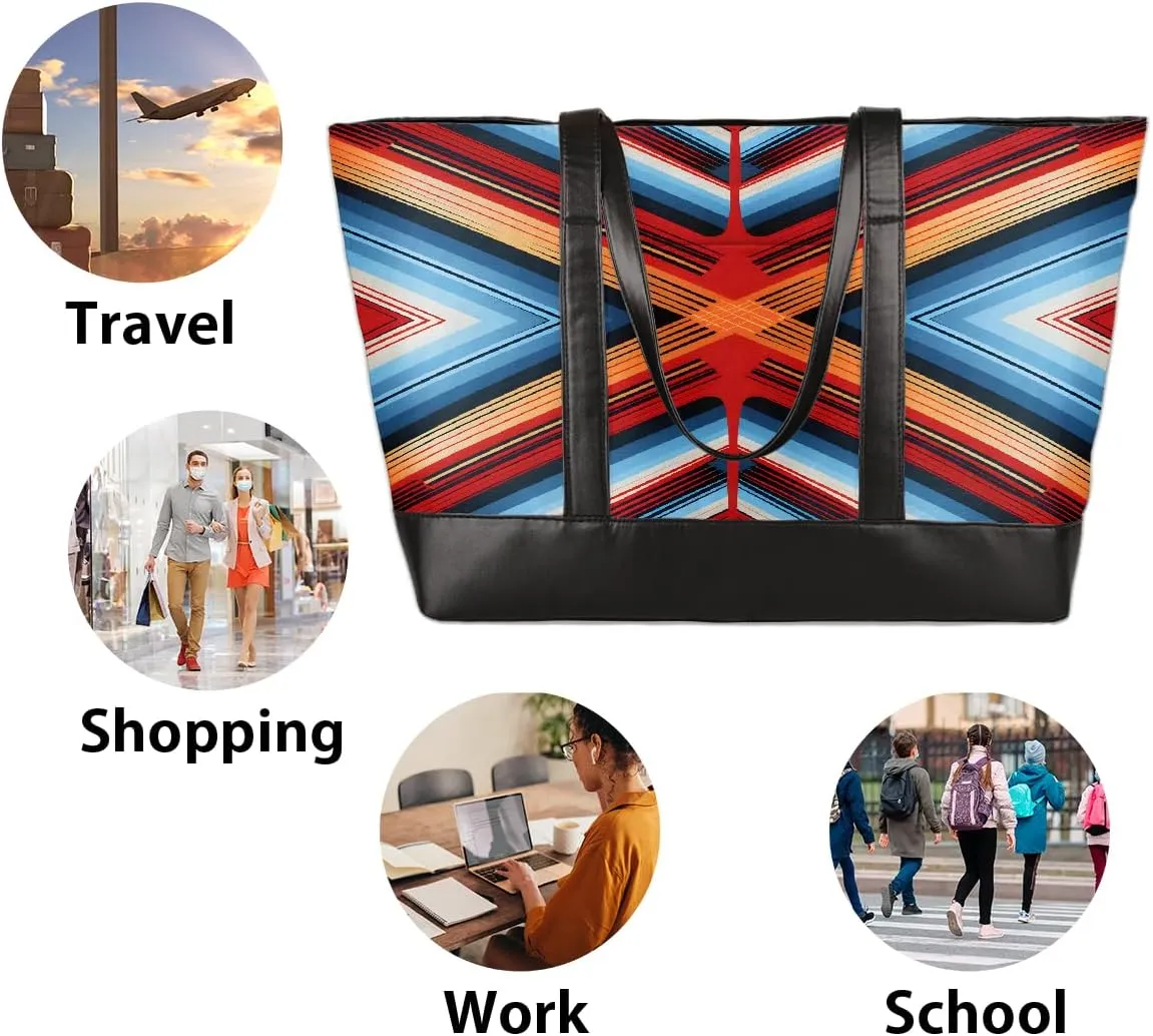 Canvas Laptop Tote Bag for Women Heart Print Snowflake Red 15.6 Inch Large Capacity Computer Bag