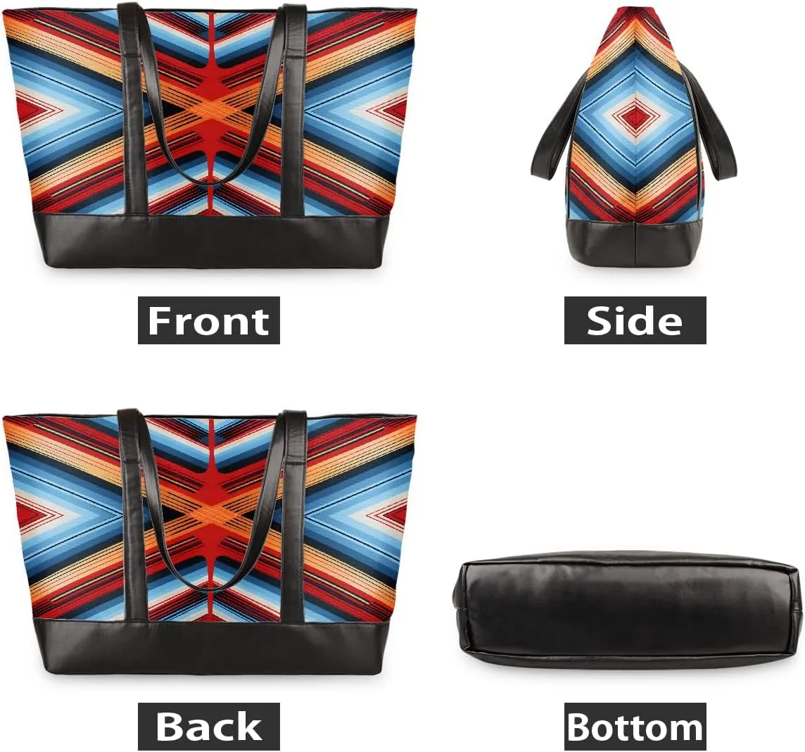 Canvas Laptop Tote Bag for Women Heart Print Snowflake Red 15.6 Inch Large Capacity Computer Bag