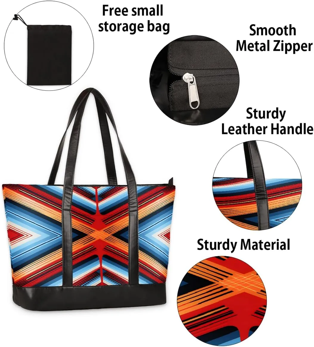 Canvas Laptop Tote Bag for Women Heart Print Snowflake Red 15.6 Inch Large Capacity Computer Bag