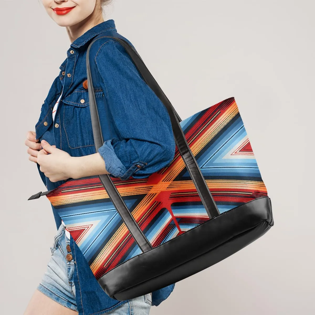 Canvas Laptop Tote Bag for Women Heart Print Snowflake Red 15.6 Inch Large Capacity Computer Bag