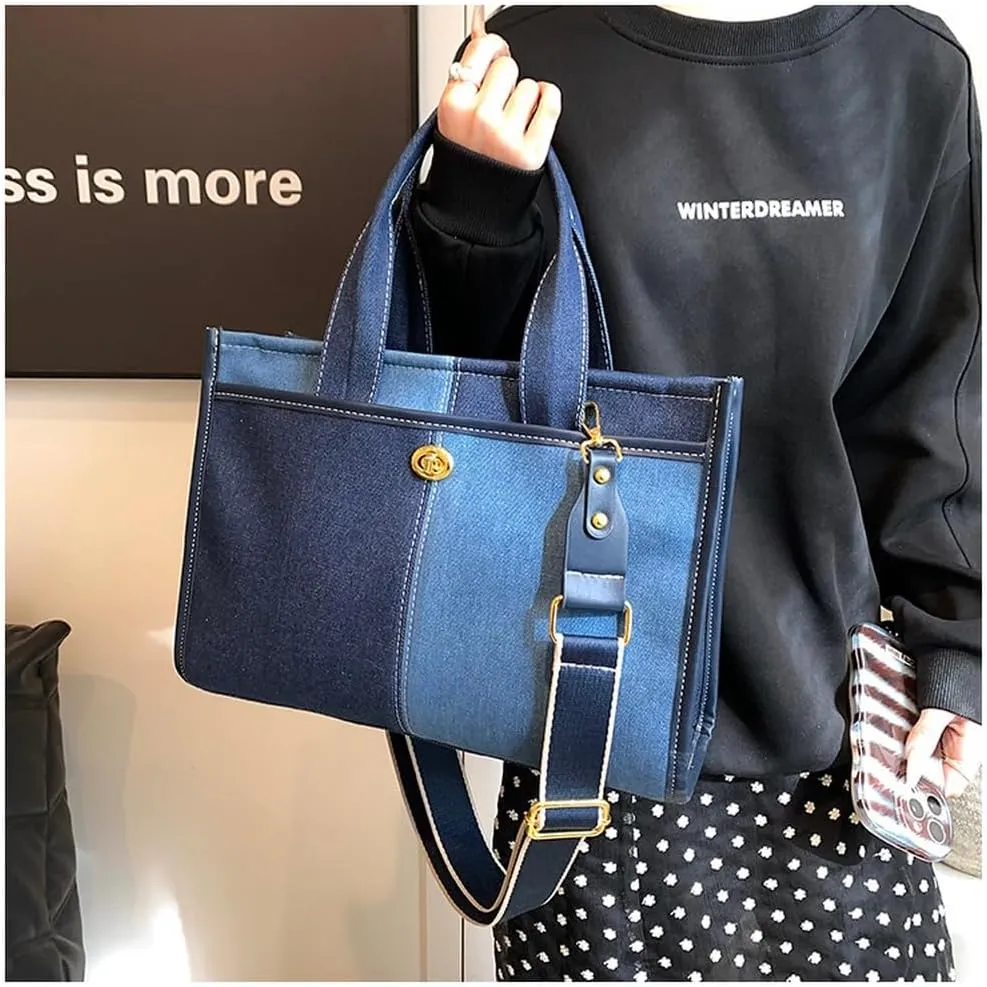 Canvas Tote Bag Women Large Denim Shoulder Bag Vintage Satchels Cute Hobo Bags Work Travel College Casual Tote Handbag