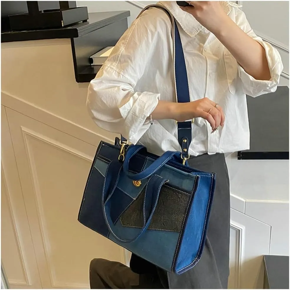 Canvas Tote Bag Women Large Denim Shoulder Bag Vintage Satchels Cute Hobo Bags Work Travel College Casual Tote Handbag