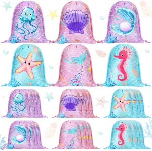 Capoda 24 Pcs Mermaid Party Small Bags for Gifts Mermaid Party Favors Small Cloth Drawstring Bags for Goodie Sack Candy Birthday Supplies