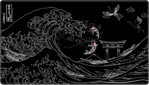 Card Playmat 70 x 40 cm Kanagawa Surfing Game Mats Tabletop Magic for MTG Cards, Trading Card Game Playing Stitched Commander Deck Gaming Desk Duel Mat Card Gameplay Mats, Koi Fish And Crane