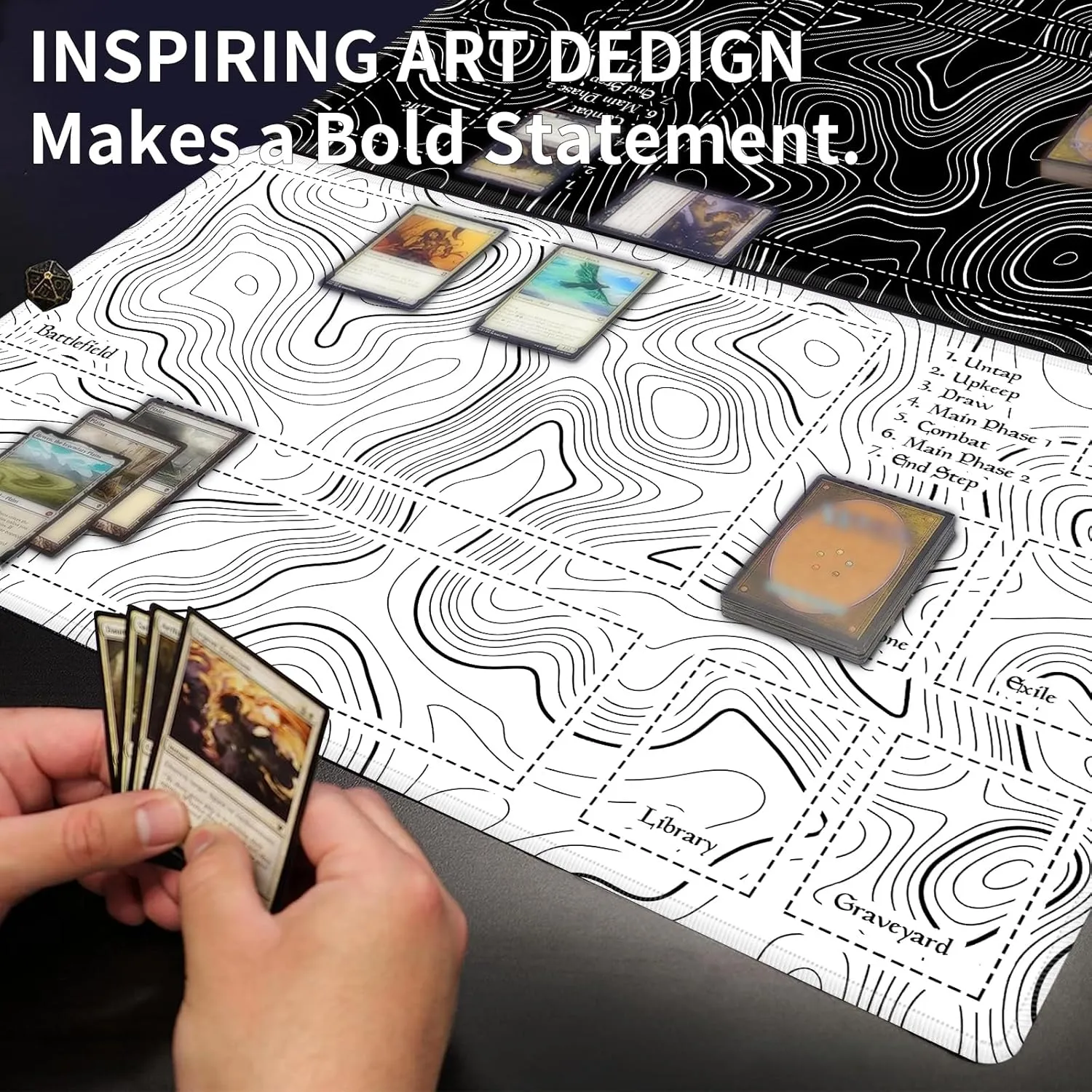 Card Playmat 70 x 40 cm Kanagawa Surfing Game Mats Tabletop Magic for MTG Cards, Trading Card Game Playing Stitched Commander Deck Gaming Desk Duel Mat Card Gameplay Mats, Koi Fish And Crane