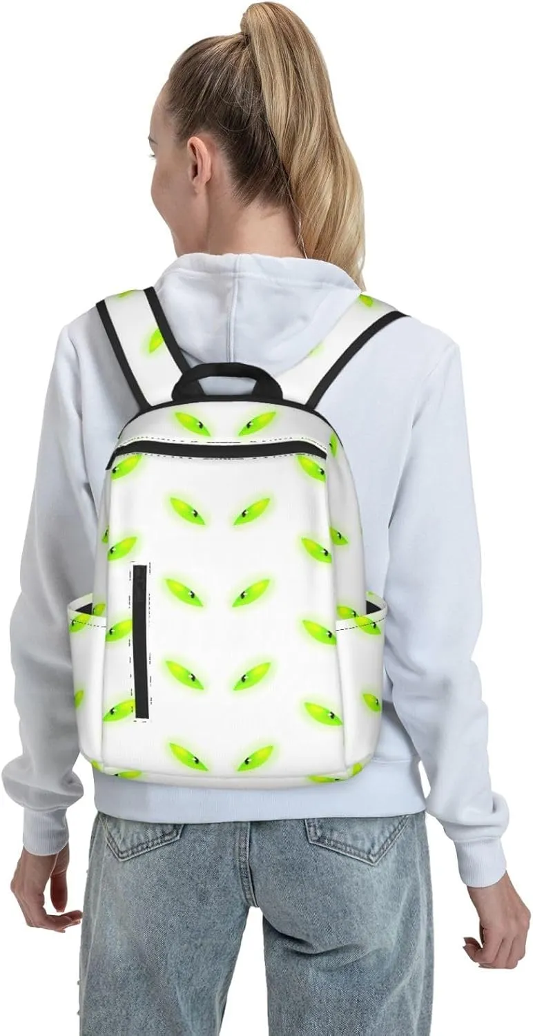 Cartoon Fluorescent Green Cat Eyes Casual Backpacks Large Capacity Laptop Backpack Sports Fitness Rucksack Travel Carry-On Daypack Adjustable Shoulder Strap Work Bag for Outdoor Camping