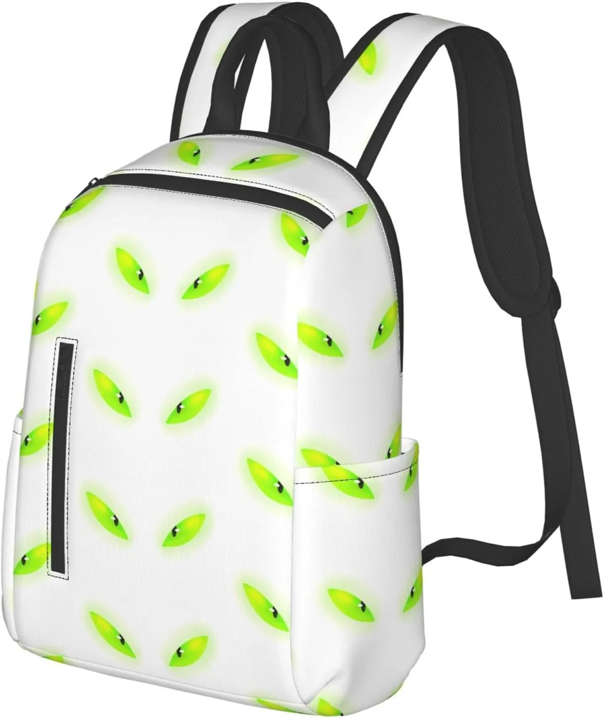 Cartoon Fluorescent Green Cat Eyes Casual Backpacks Large Capacity Laptop Backpack Sports Fitness Rucksack Travel Carry-On Daypack Adjustable Shoulder Strap Work Bag for Outdoor Camping