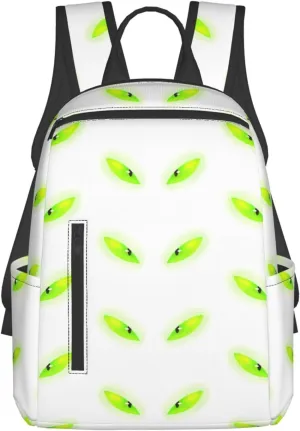 Cartoon Fluorescent Green Cat Eyes Casual Backpacks Large Capacity Laptop Backpack Sports Fitness Rucksack Travel Carry-On Daypack Adjustable Shoulder Strap Work Bag for Outdoor Camping