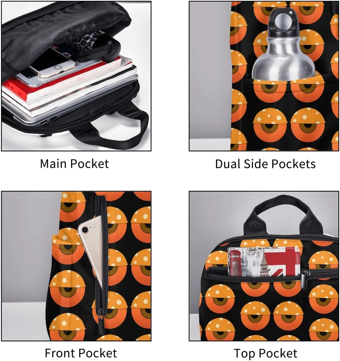 Cartoon Sleepy Eyes Casual Backpacks Large Capacity Laptop Backpack Sports Fitness Rucksack Travel Carry-On Daypack Adjustable Shoulder Strap Work Bag for Outdoor Camping