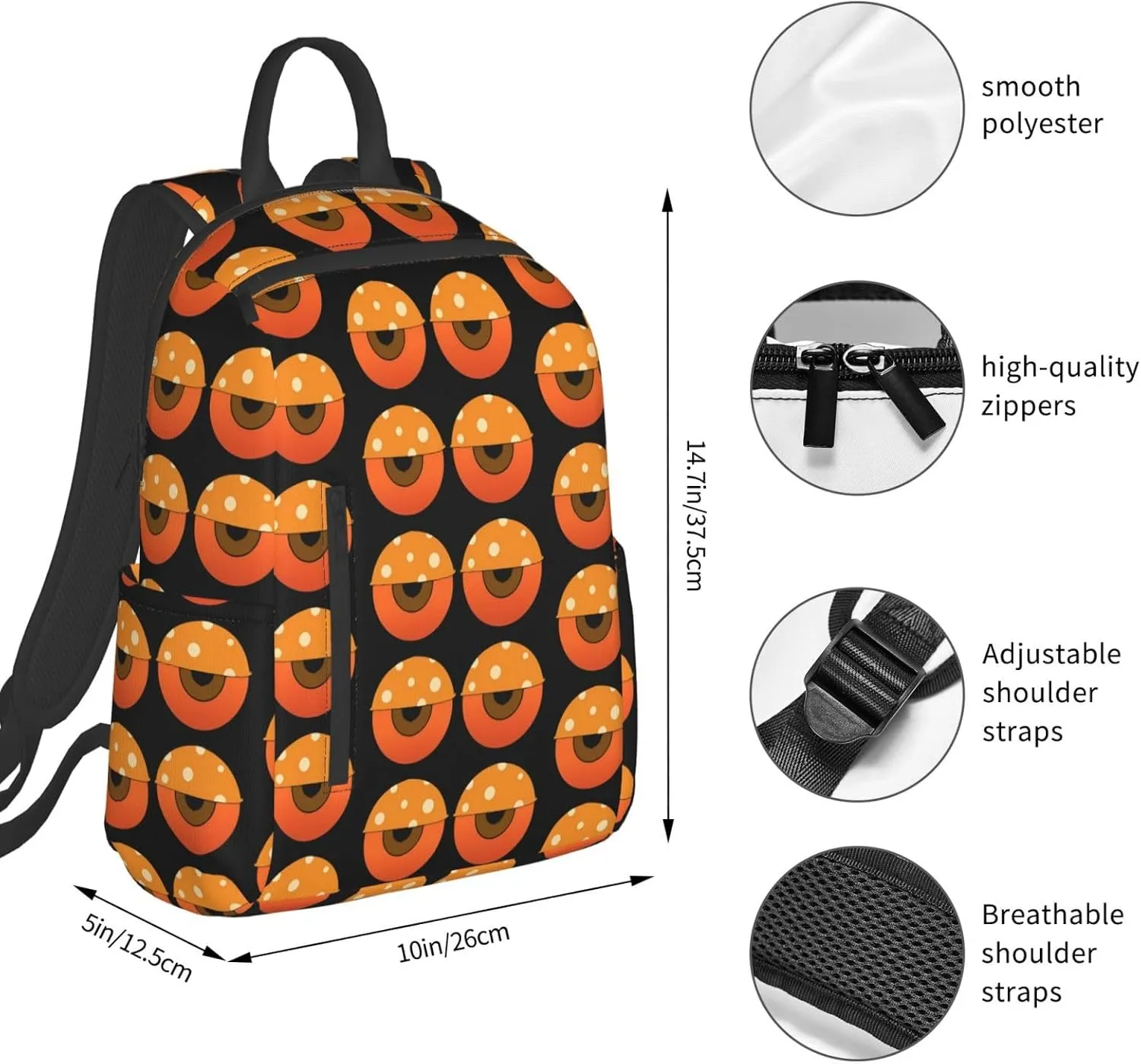 Cartoon Sleepy Eyes Casual Backpacks Large Capacity Laptop Backpack Sports Fitness Rucksack Travel Carry-On Daypack Adjustable Shoulder Strap Work Bag for Outdoor Camping