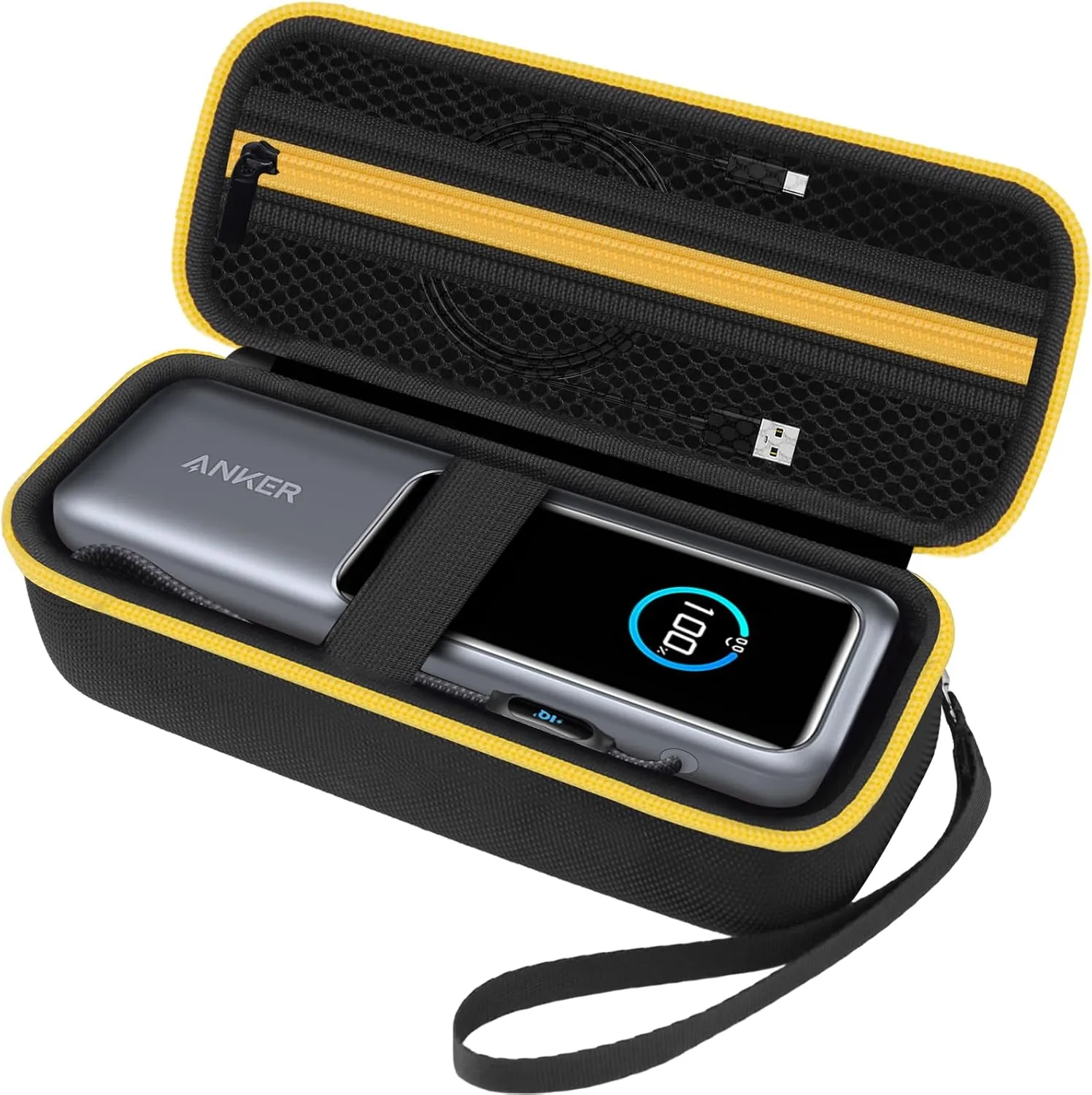 Case for Anker 25,000mAh Laptop Power Bank, Hard Travel Carrying Case for Anker A1695 Portable Charger 25K 165W Power Bank Organizer Bag - Black&Yellow（CASE ONLY）