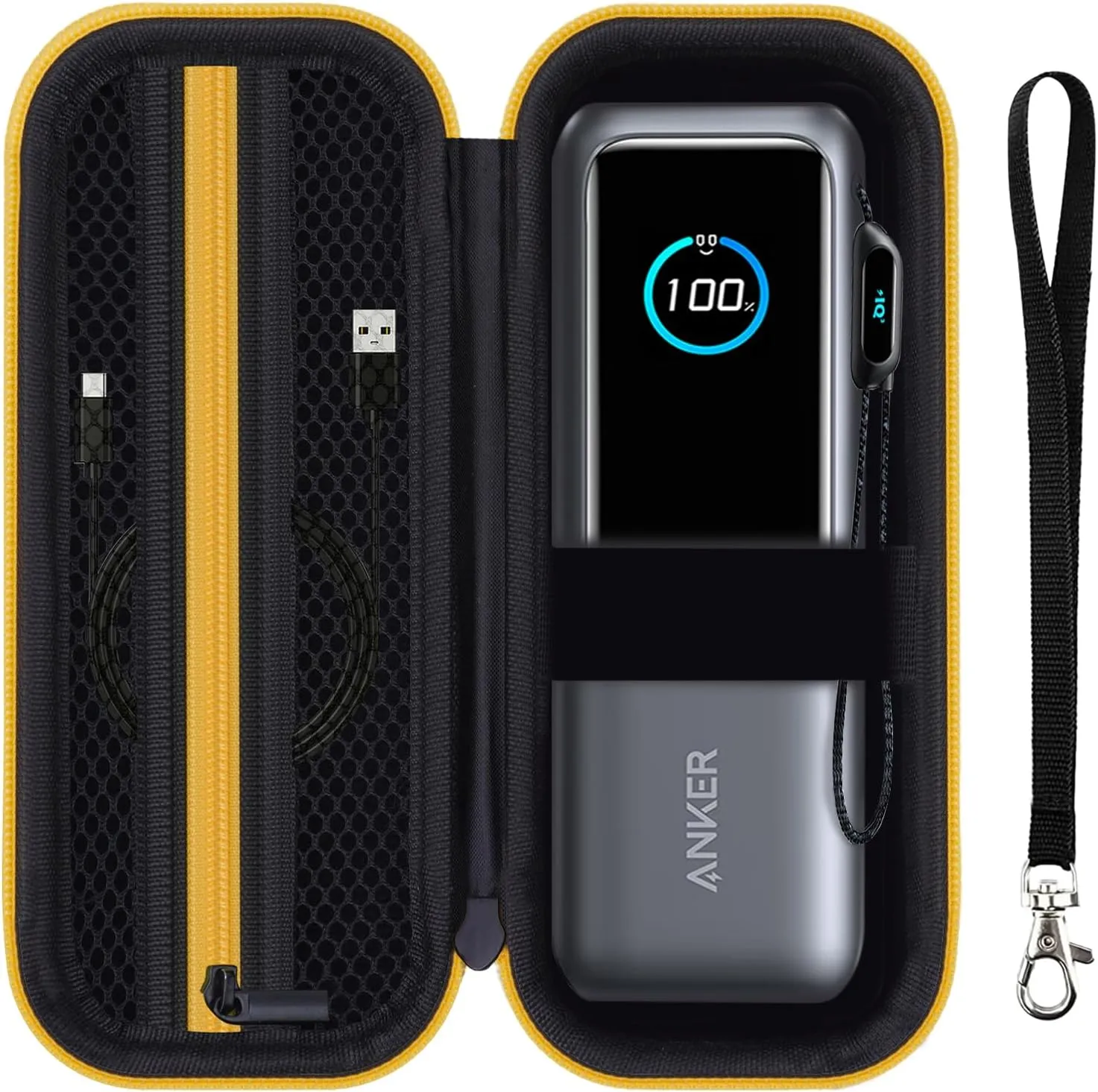 Case for Anker 25,000mAh Laptop Power Bank, Hard Travel Carrying Case for Anker A1695 Portable Charger 25K 165W Power Bank Organizer Bag - Black&Yellow（CASE ONLY）