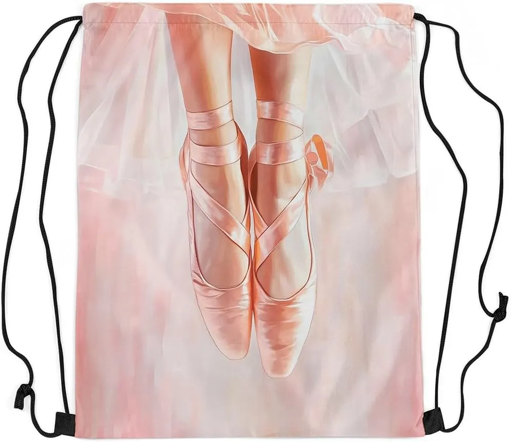 Castle Fairy Ballet Shoes Drawstring Backpack,Artistic Gymnastics Drawstring Bag,Dancing Art Theme Adjustable Draw String Bag,Lightweight