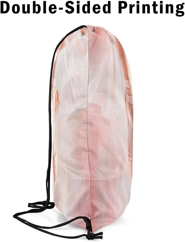 Castle Fairy Ballet Shoes Drawstring Backpack,Artistic Gymnastics Drawstring Bag,Dancing Art Theme Adjustable Draw String Bag,Lightweight