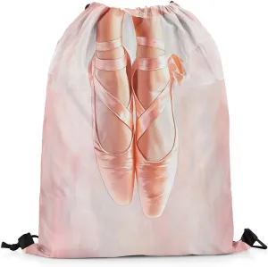 Castle Fairy Ballet Shoes Drawstring Backpack,Artistic Gymnastics Drawstring Bag,Dancing Art Theme Adjustable Draw String Bag,Lightweight