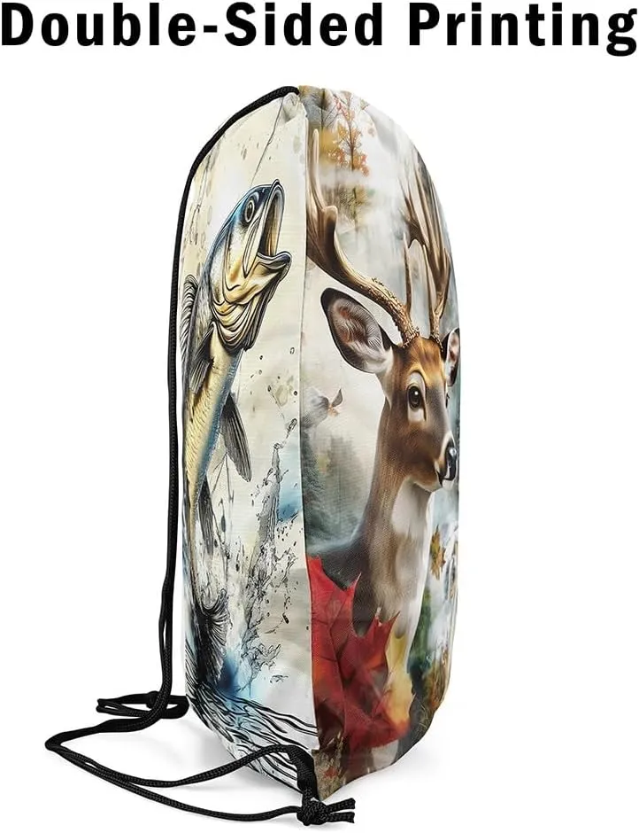 Castle Fairy Elk Deer Drawstring Backpack,Hunting Fishing Theme Drawstring Bag,Rustic Western Farmhouse Adjustable Draw String Bag,Lightweight