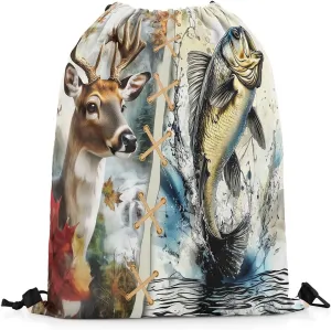Castle Fairy Elk Deer Drawstring Backpack,Hunting Fishing Theme Drawstring Bag,Rustic Western Farmhouse Adjustable Draw String Bag,Lightweight