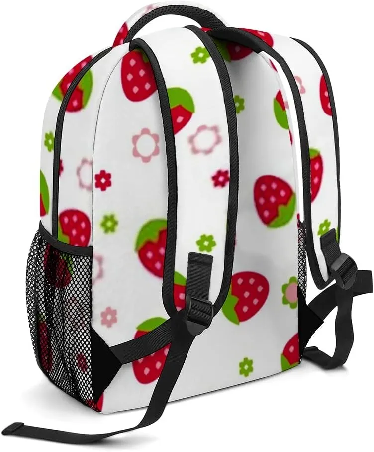 Casual Daypacks Backpacks Laptop Backpack Handdraw Strawberry Colorful Flowers Work Bussiness School Students Bookbag Travel Hiking Gym Bags Waterproof Lightweight Women Men