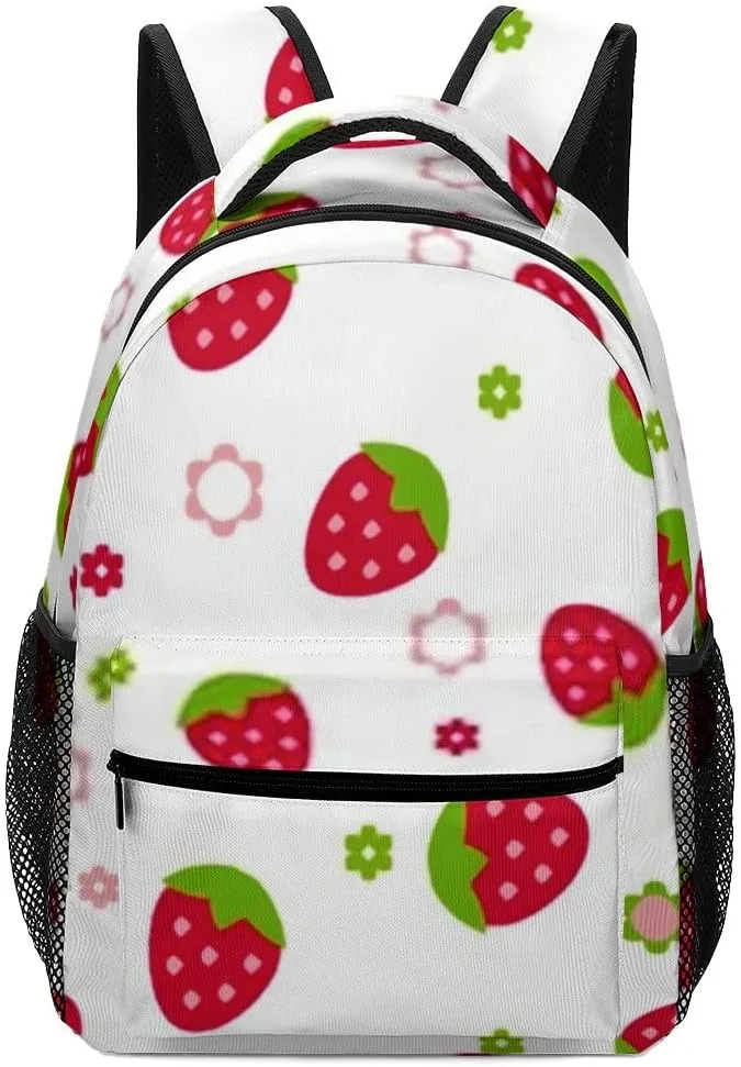 Casual Daypacks Backpacks Laptop Backpack Handdraw Strawberry Colorful Flowers Work Bussiness School Students Bookbag Travel Hiking Gym Bags Waterproof Lightweight Women Men