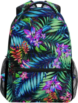 Casual School Backpack Floral Tropical Exotic Flowers And Foliage Lightweight Travel Daypack College Shoulder Bag for Women Girls Teenage