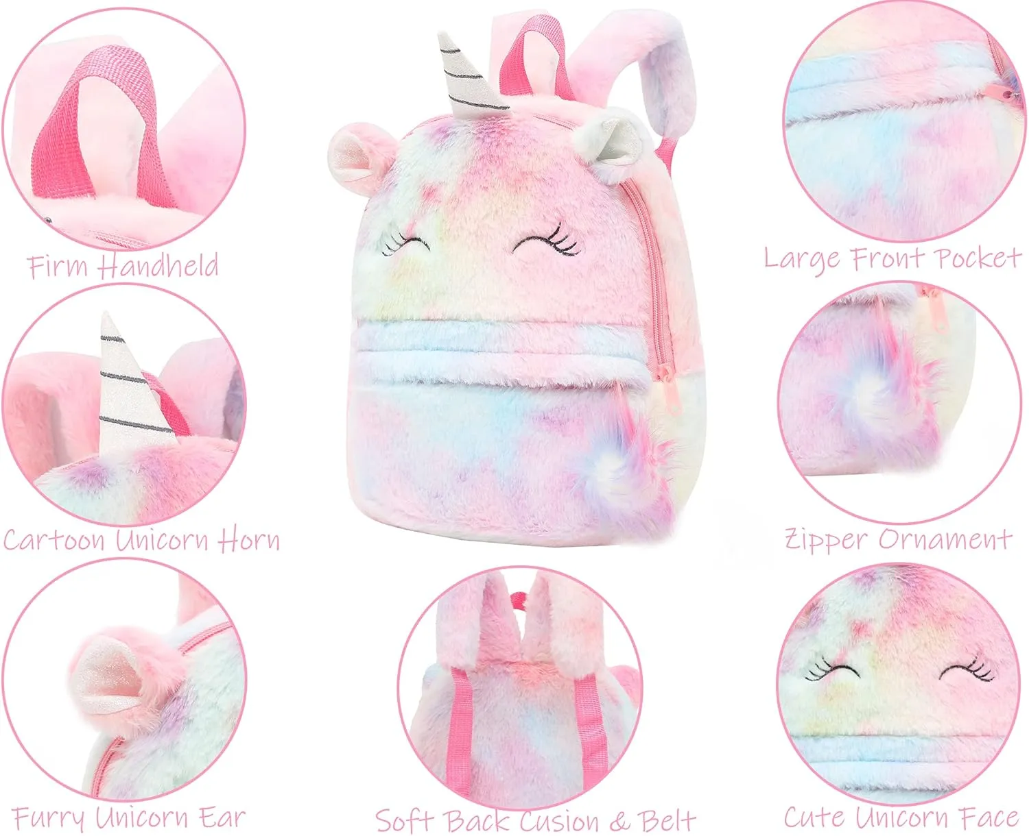CBOALOGR Cute Plush Unicorn Toddler Small Backpack Little Plush Bookbag for Girls 3 to 6 years old