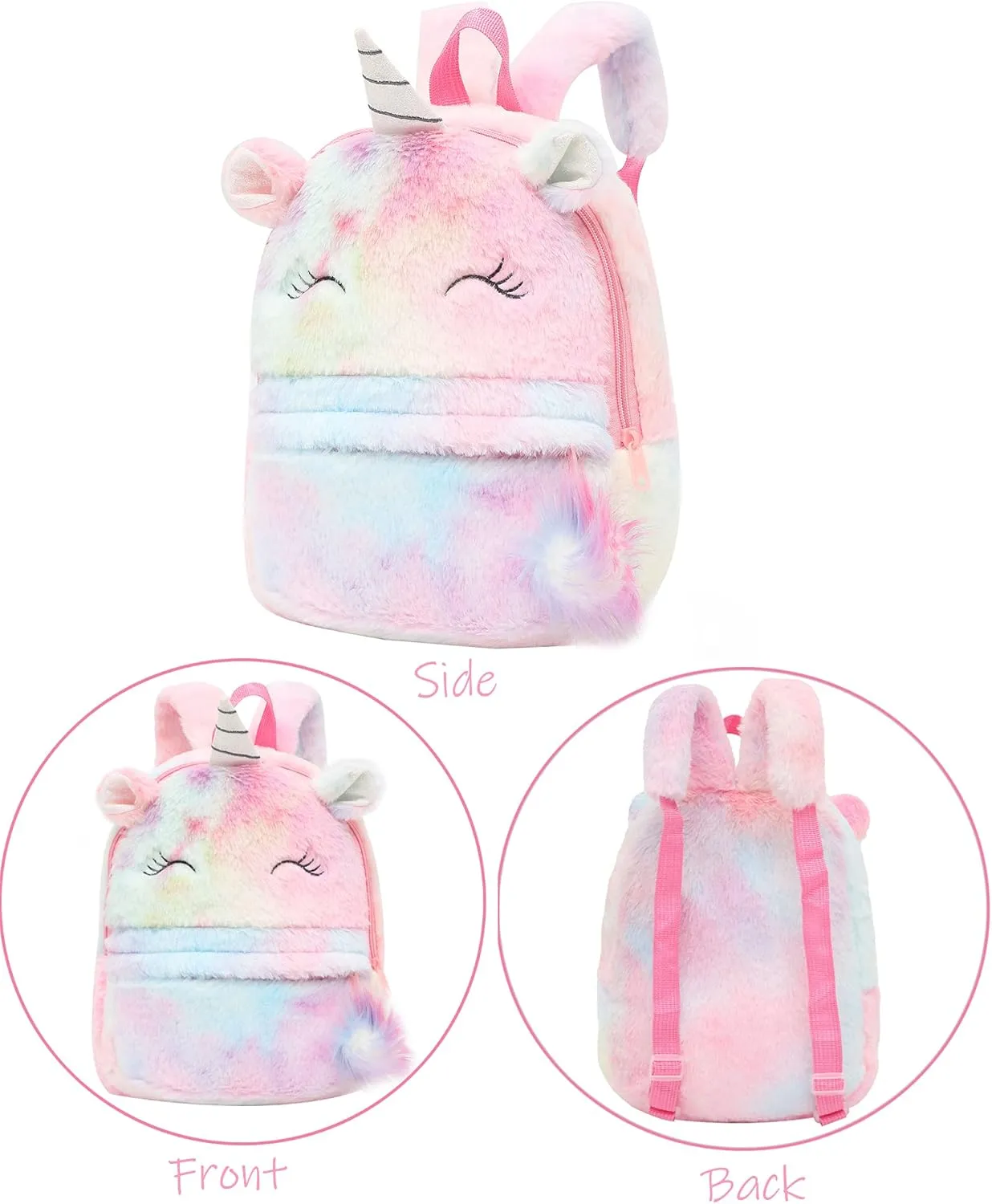 CBOALOGR Cute Plush Unicorn Toddler Small Backpack Little Plush Bookbag for Girls 3 to 6 years old