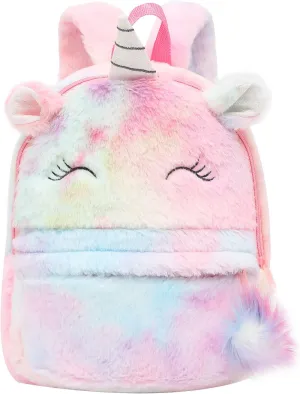 CBOALOGR Cute Plush Unicorn Toddler Small Backpack Little Plush Bookbag for Girls 3 to 6 years old