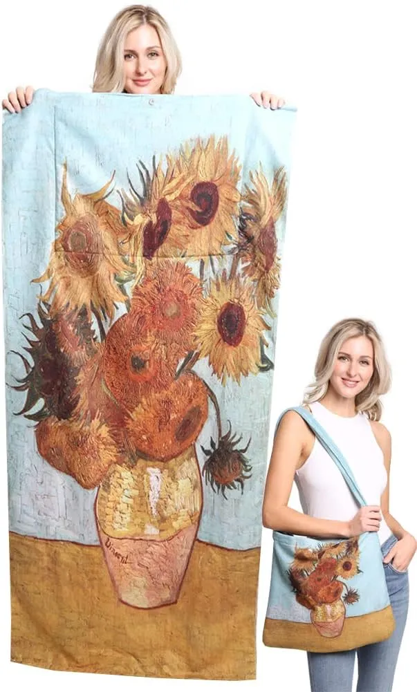CCFW 2 in 1 Beach Travel Quick Dry Soft Feel Cotton Towels Tote Shoulder Bag