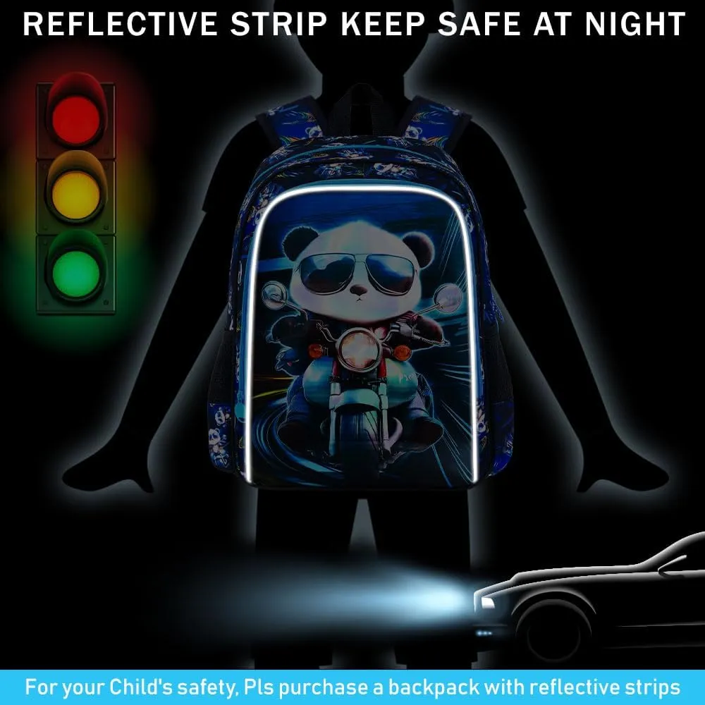 CCJPX 3PCS Backpack for Boys, 16 Inch Kids Panda Water Resistant Preschool Backpacks, Cool Elementary Kindergarten School Bookbag Set for Teen Travel