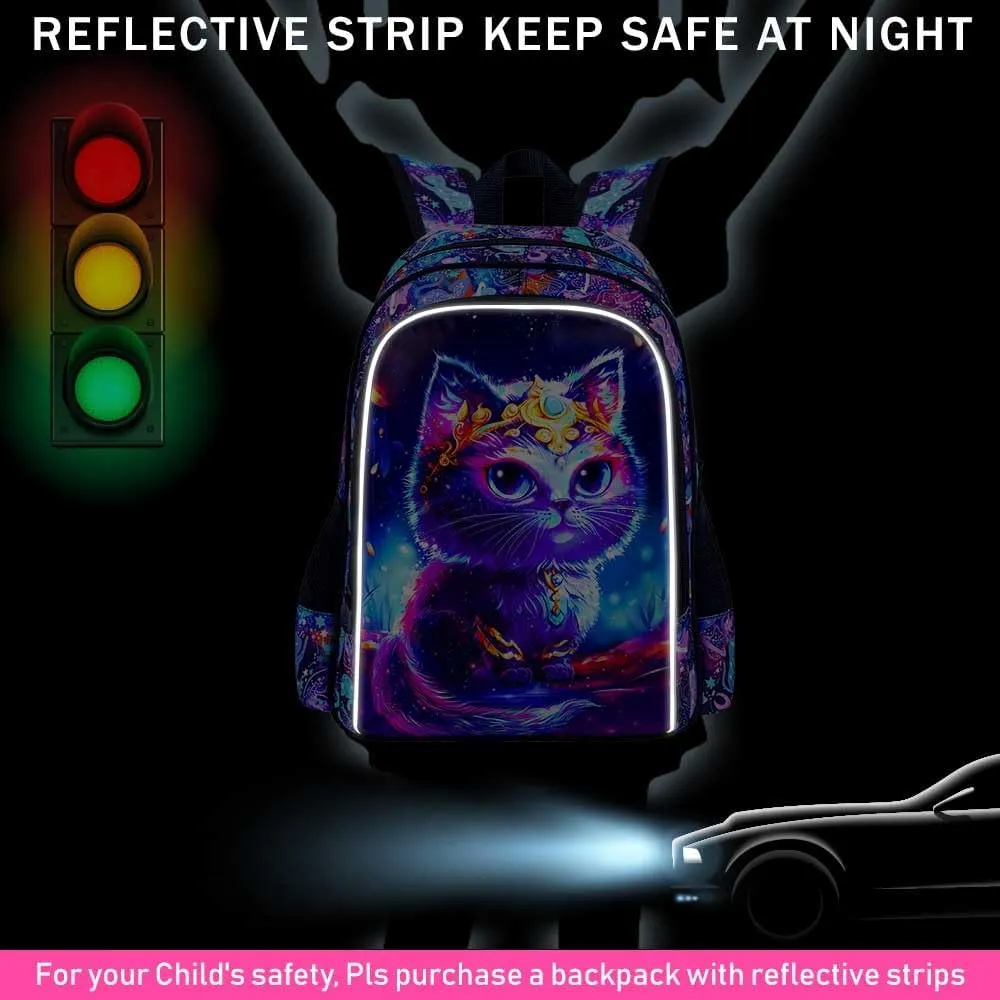 CCJPX 3PCS Cat Backpack for Girls, 16" Kids Preschool School Bookbag with Lunch Box for Toddler Elementary Kindergarten