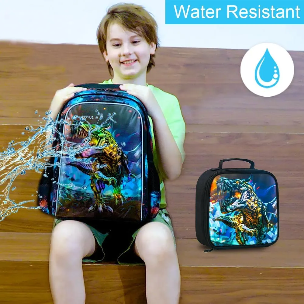 CCJPX 3PCS Kids Backpack for Boys, 16 Inch Dinosaur Water Resistant Preschool Backpacks, Elementary Kindergarten School Bookbag with Lunch Box for Toddler Travel
