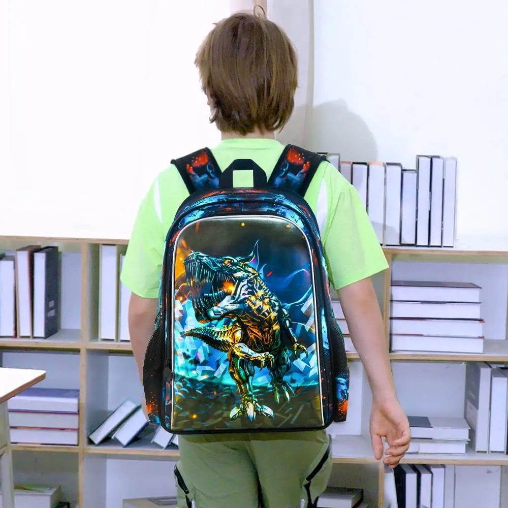 CCJPX 3PCS Kids Backpack for Boys, 16 Inch Dinosaur Water Resistant Preschool Backpacks, Elementary Kindergarten School Bookbag with Lunch Box for Toddler Travel