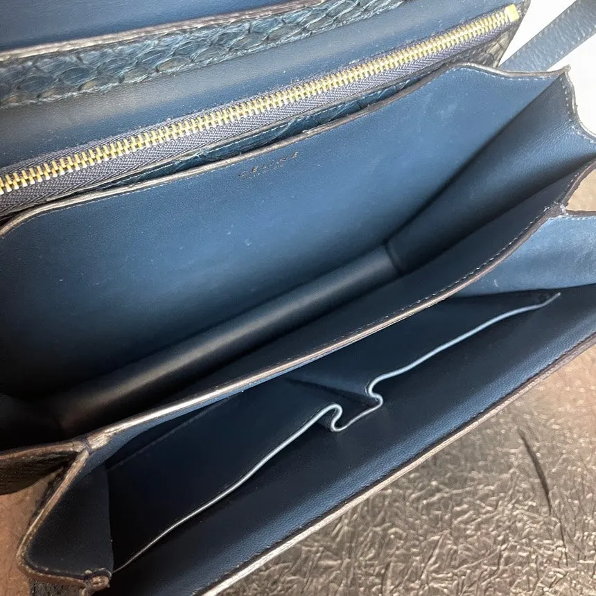 Celine Blue Snakeskin Box Tofu Shoulder Bag