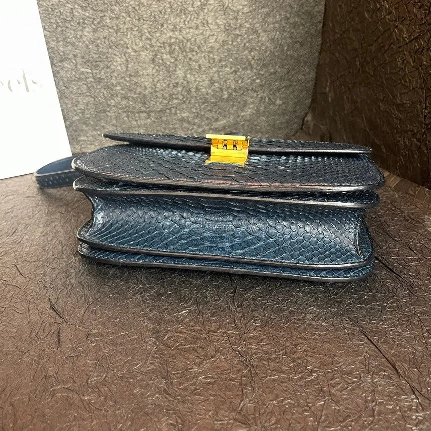 Celine Blue Snakeskin Box Tofu Shoulder Bag