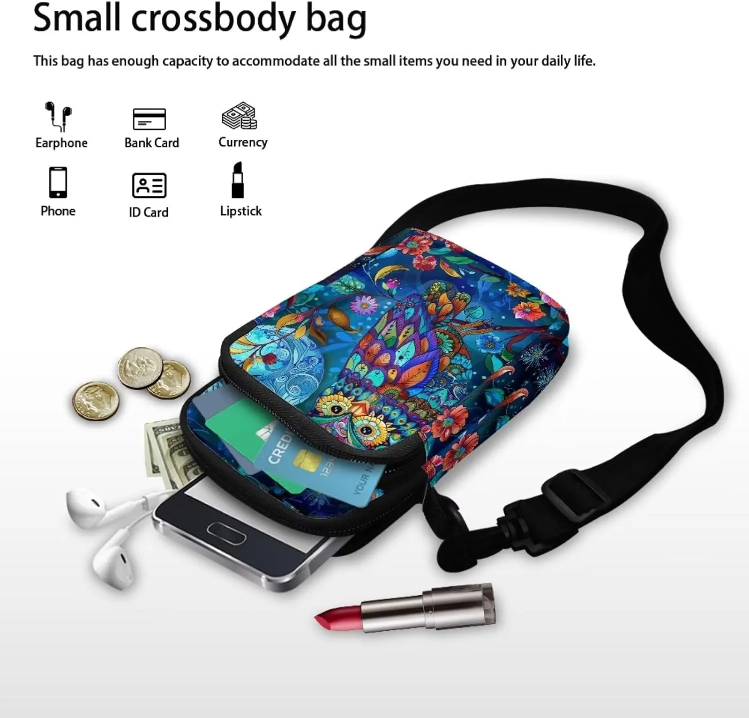 Cell Phone Purse Small Crossbody Wallet Phone Bag with Shoulder Strap Mini Messenger Bag