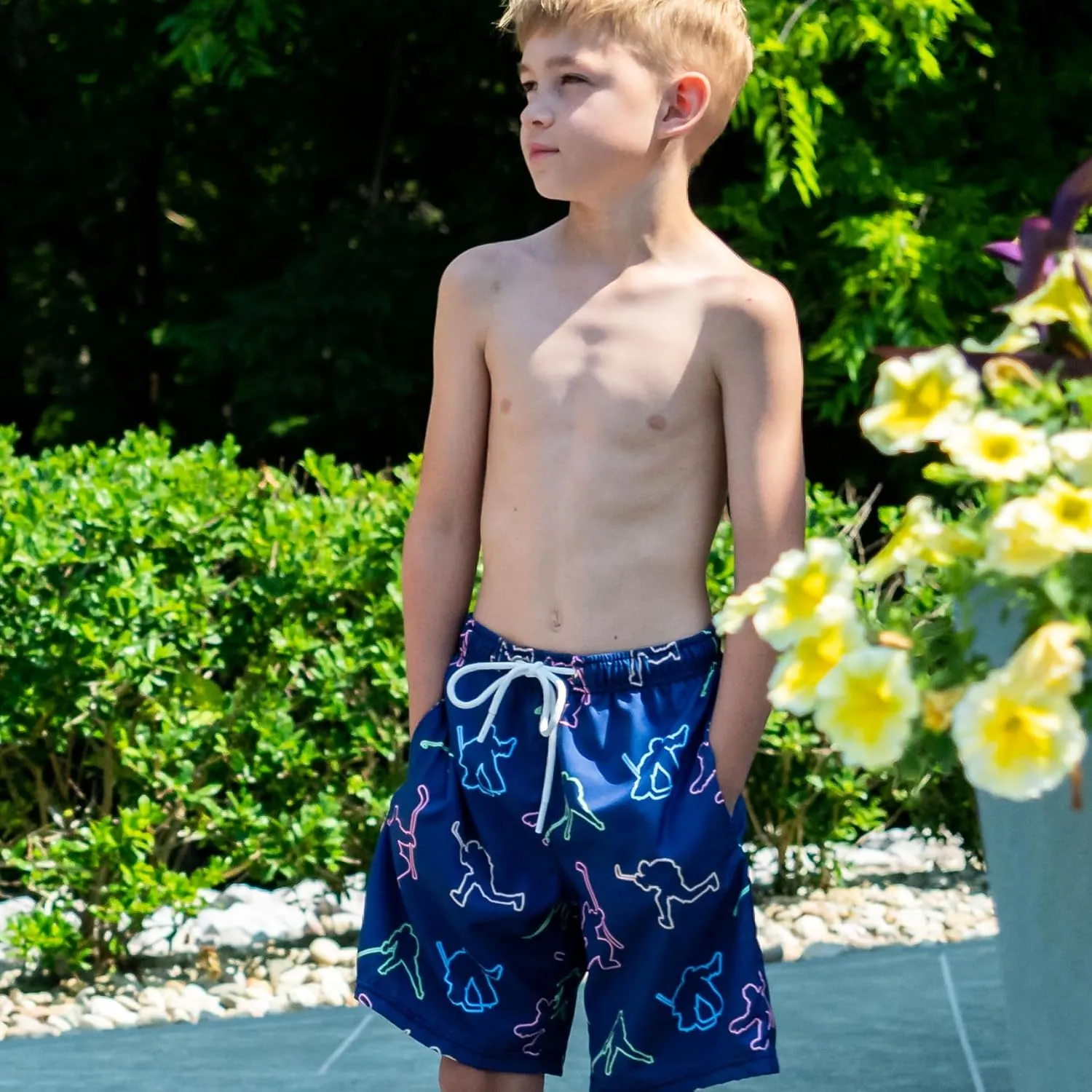 ChalkTalkSPORTS Hockey Swim Trunks | Swim Board Shorts | Youth and Adult Sizes