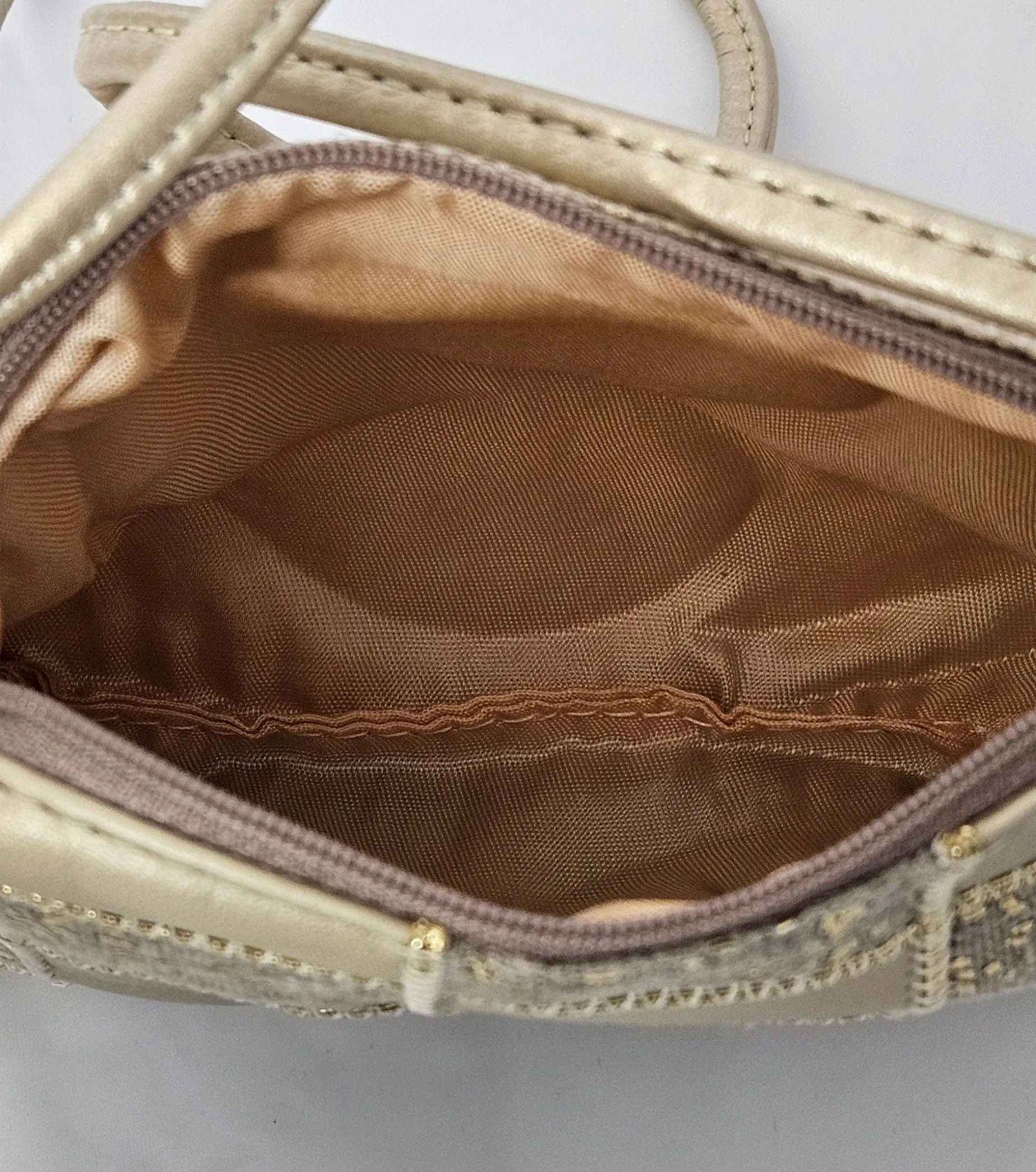 Champagne Genuine Leather with natural Fabric ZigZag stitch Travel bag! #TR301CP Handbag for women,girls,gift for her,Made in USA